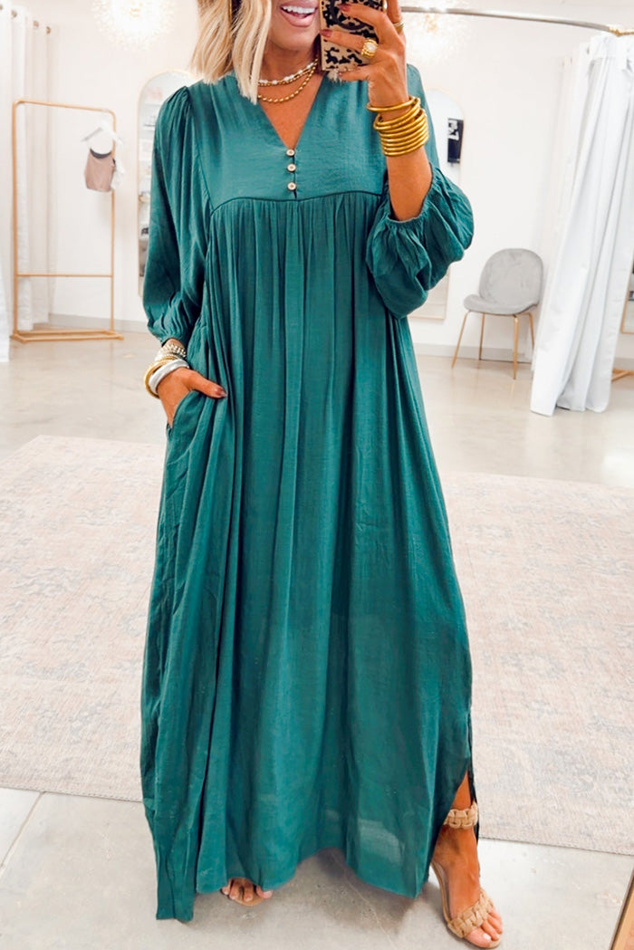 Pocketed Bell Sleeve Midi Dress