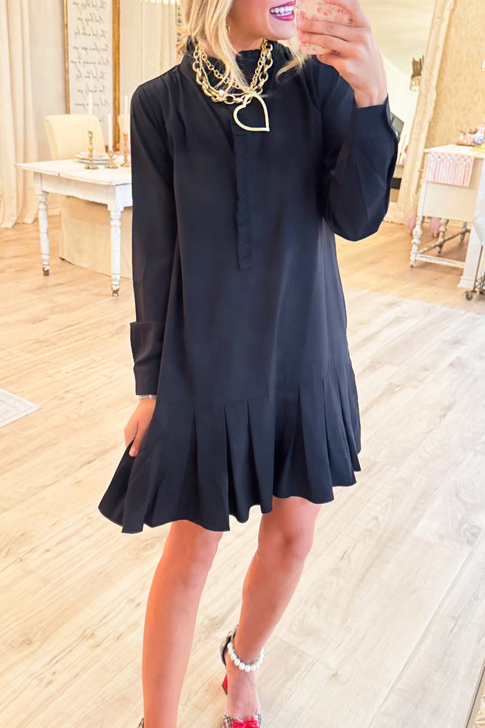 Ruffle Collar Buttoned Pockets Dress