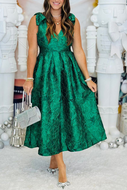Floral Jacquard Sleeveless Pocket Midi Dress