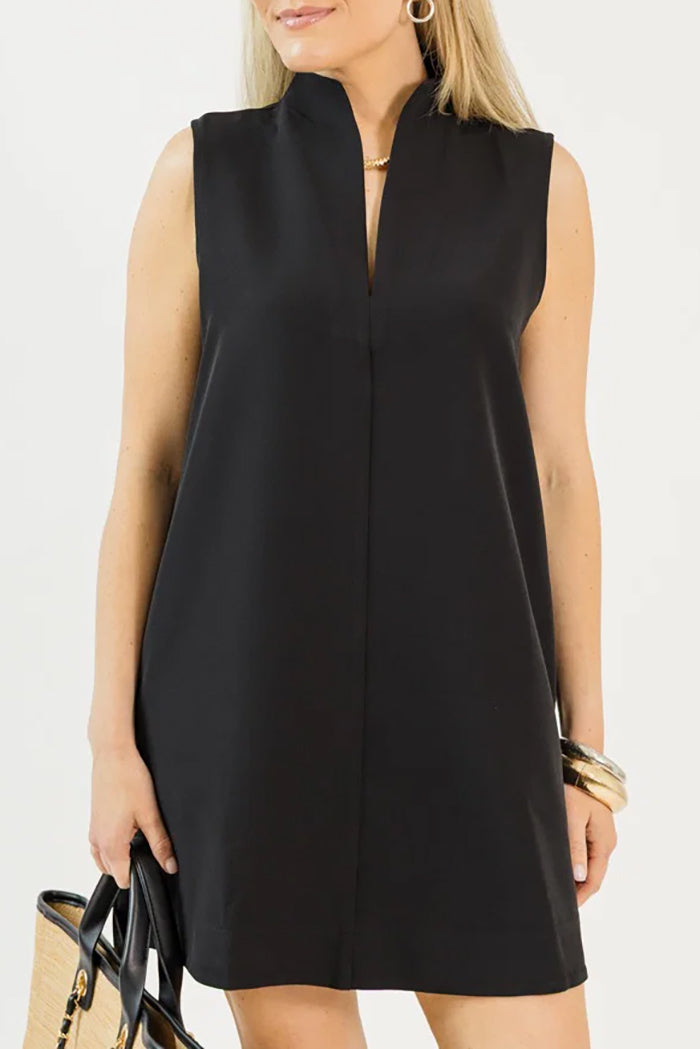 Sleeveless Split Necklined Pocketed Shift Dress