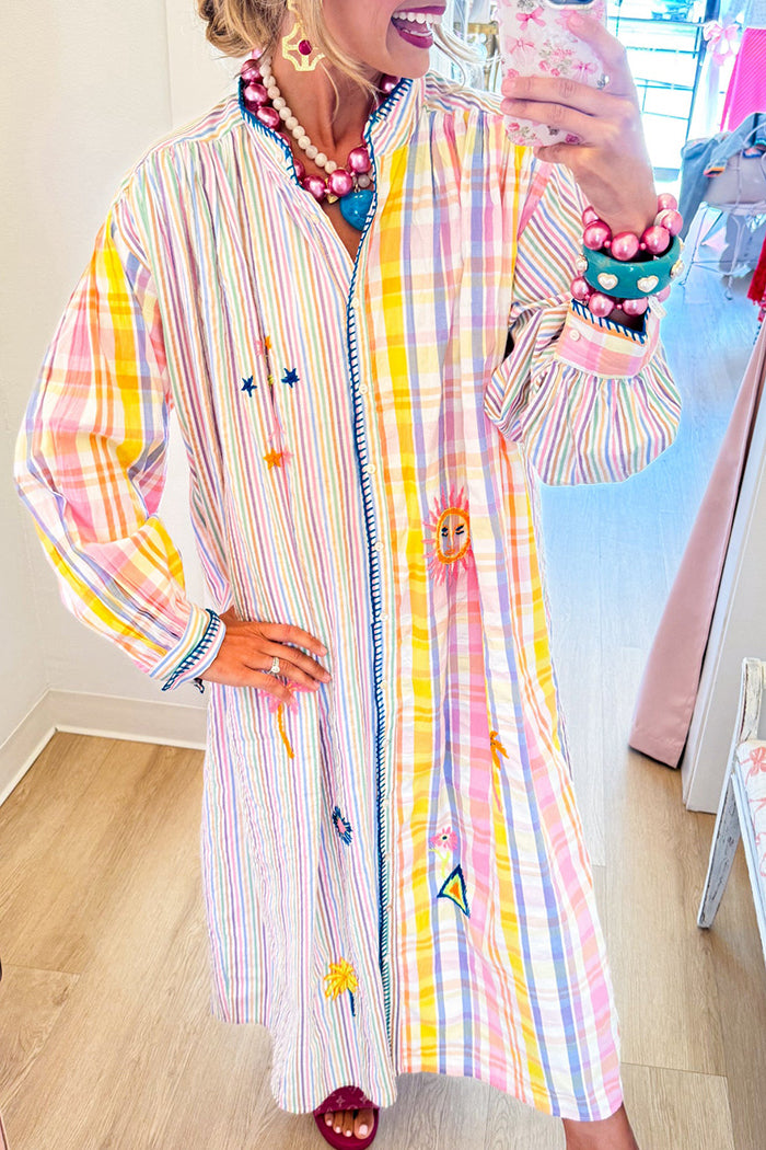 Rainbow Multi Print Long Sleeve Maxi Dress