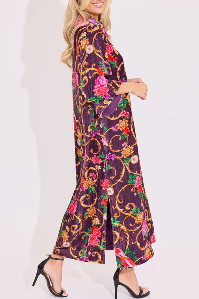 Velvet Floral V-Neck Maxi Dress
