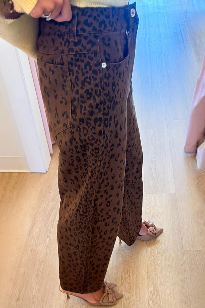 Casual Leopard Print Wide Leg Pants