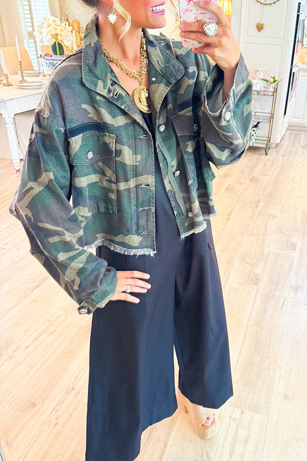 Olive Camo Button Up Jacket