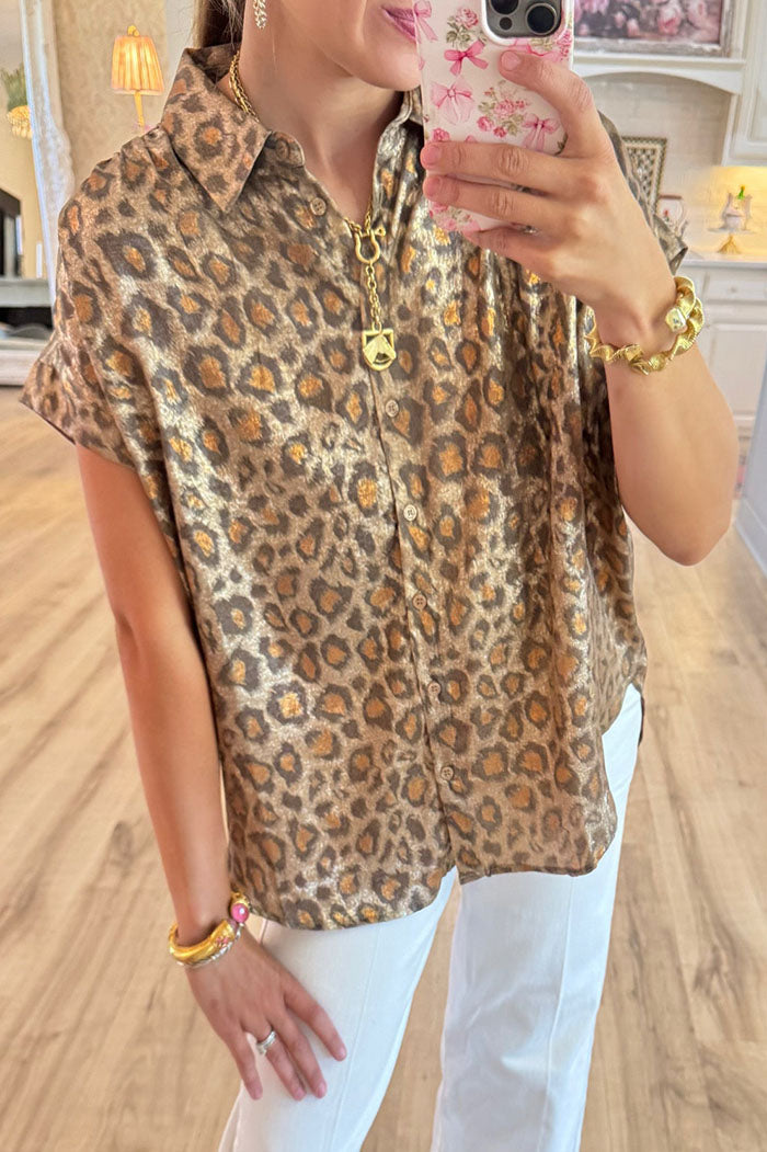 Casual Leopard Print Button Top