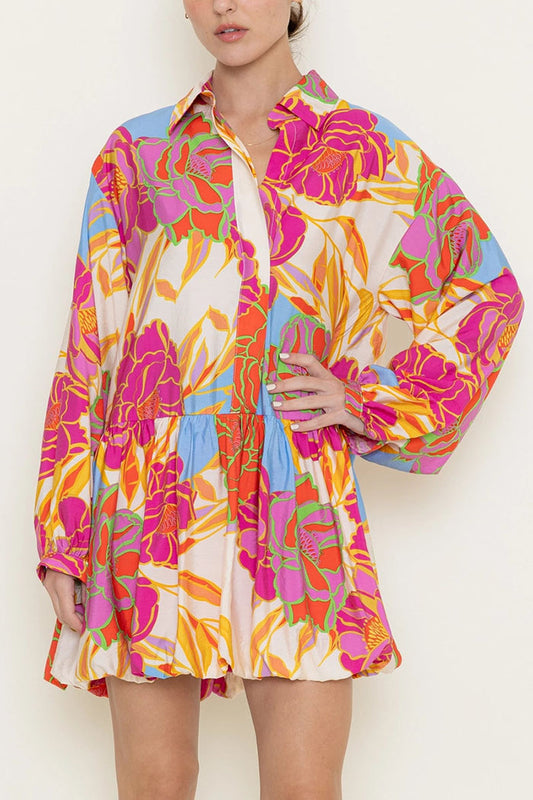 Floral Long Sleeve Shirt Dress