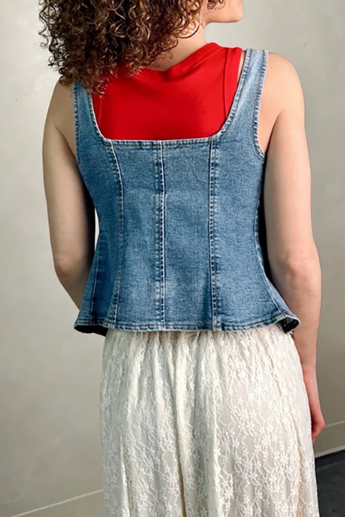 Sweetheart Neckline Button Front Denim Tank