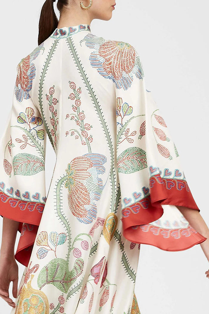Tropical Fruit Print High-Neck Maxi Dress