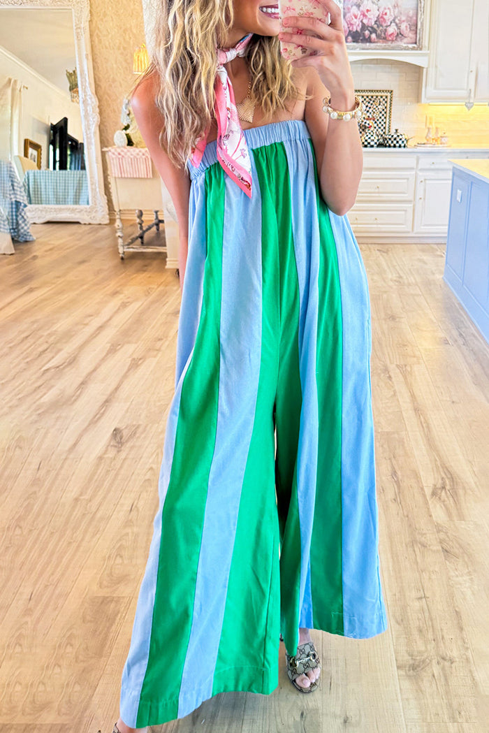 Striped Strapless Wide Leg Jumpsuit