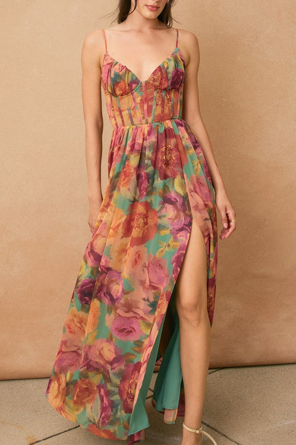 Floral Print Chiffon Maxi Dress