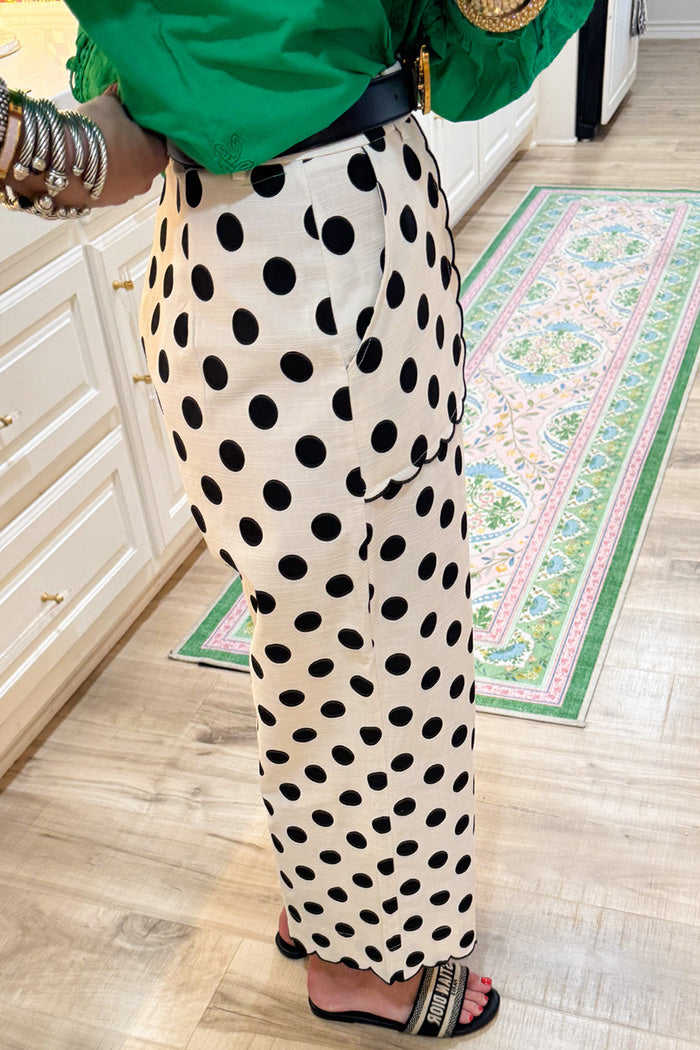 Polka Dot Patch Pocket Wide Leg Pants