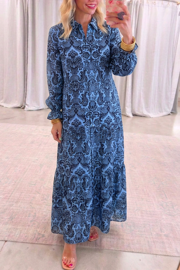 Casual Retro Print Midi Dress