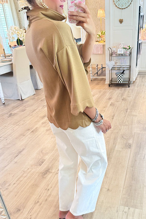 Casual Solid Color Scallop Hem Top