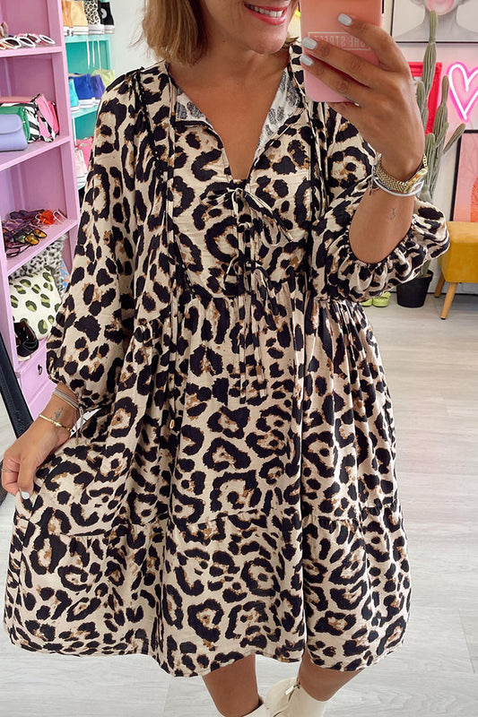 Leopard Pocket 3/4 Sleeve Dress