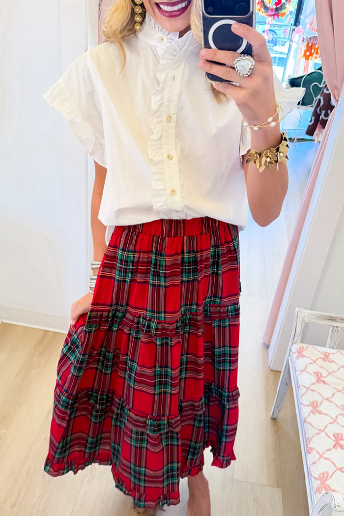 Red Tartan Tiered Ruffle Skirt