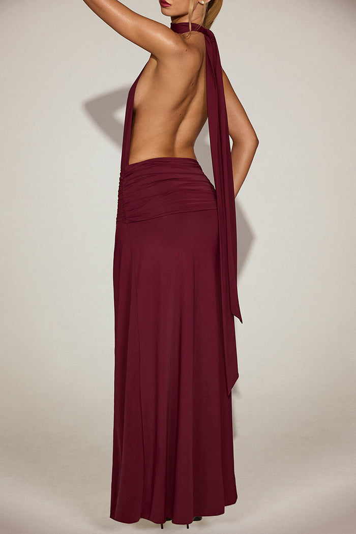 Draped Tie-Neck Maxi Dress