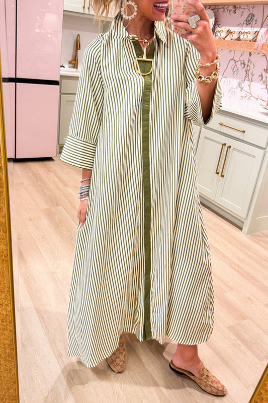Stripe 3/4 Sleeve Midi Dress