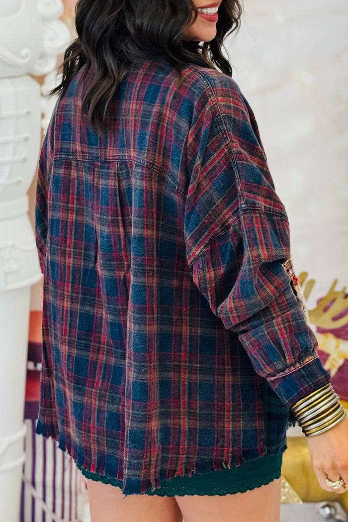 Casual Plaid Patchwork Button Down Top