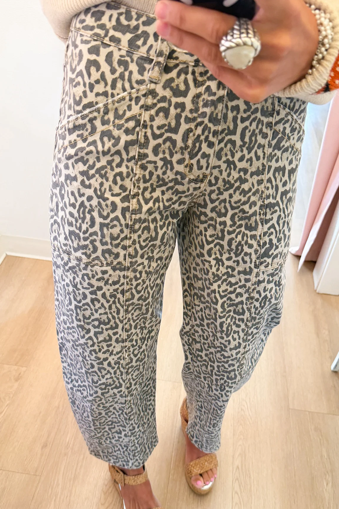 Light Leopard Print Barrel Jeans