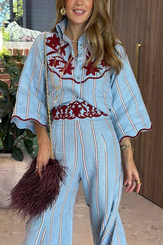 Embroidered Stripe Top