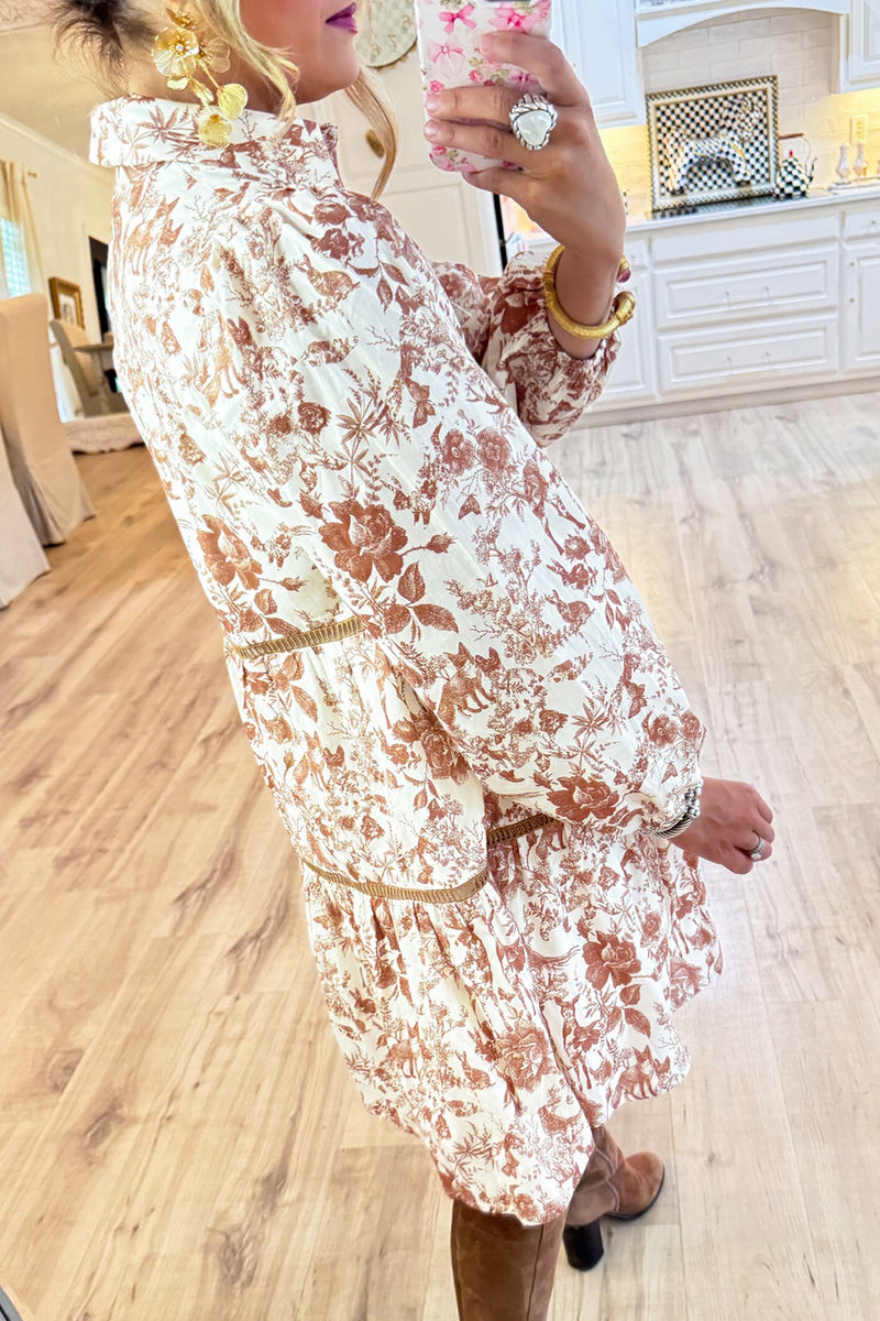 Brown Toile Button Down Dress