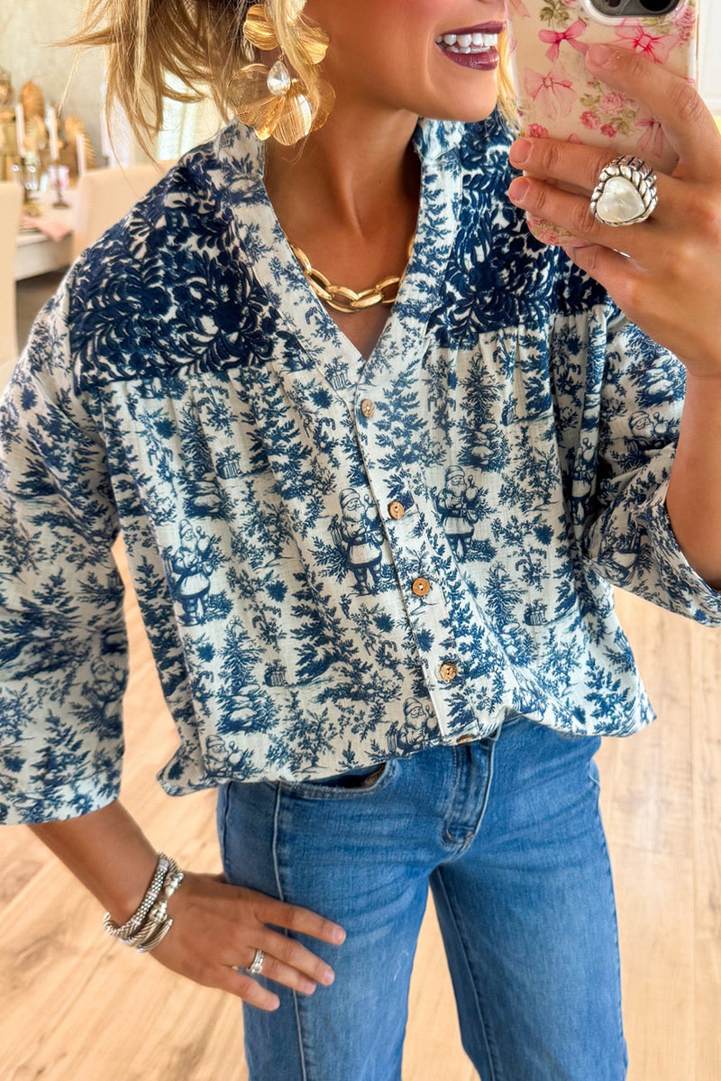 Blue Christmas Toile Top