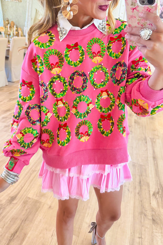 Sequins Pink Wreath Sweatshirt