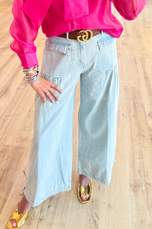 Denim Tie Wide Leg Pants