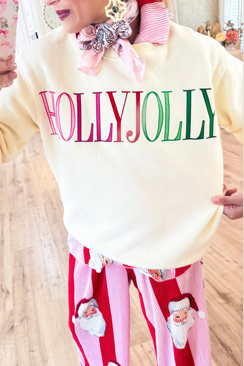 Cream Multi Color Holly Jolly Sweatshirt