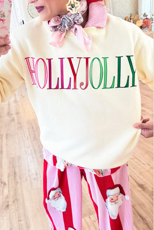 Cream Multi Color Holly Jolly Sweatshirt