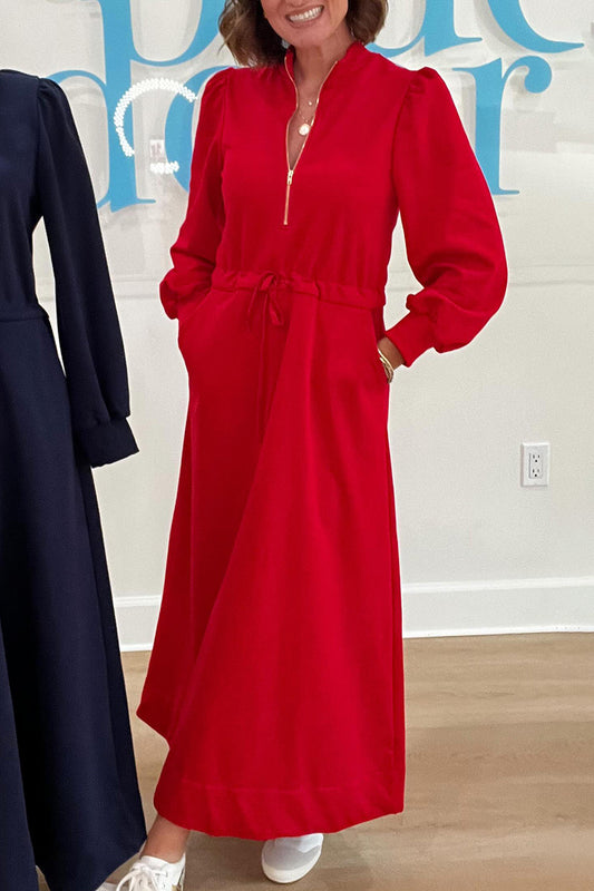 Casual Elastic Waist Zipper Dress