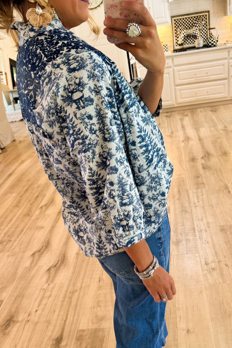 Blue Christmas Toile Top