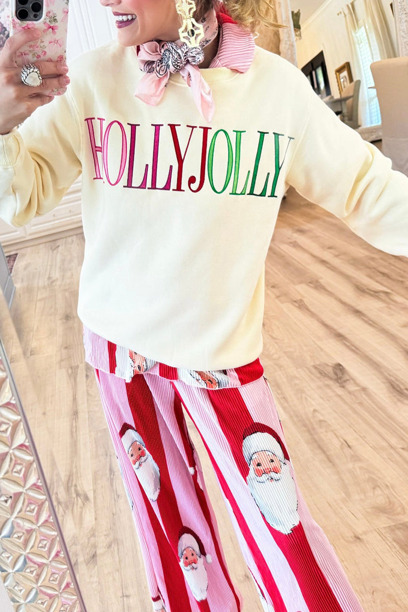 Cream Multi Color Holly Jolly Sweatshirt