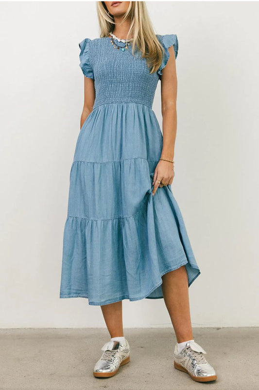 Ruffled Sleeve Smocked Dress