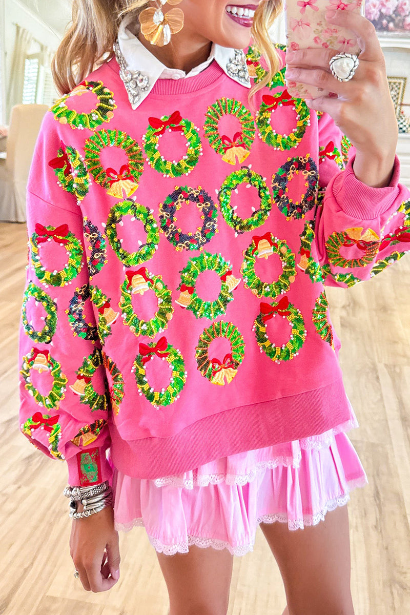 Sequins Pink Wreath Sweatshirt