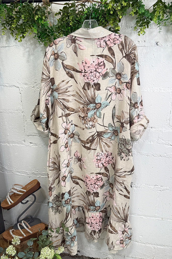 Sequin Collar Floral Button Dress