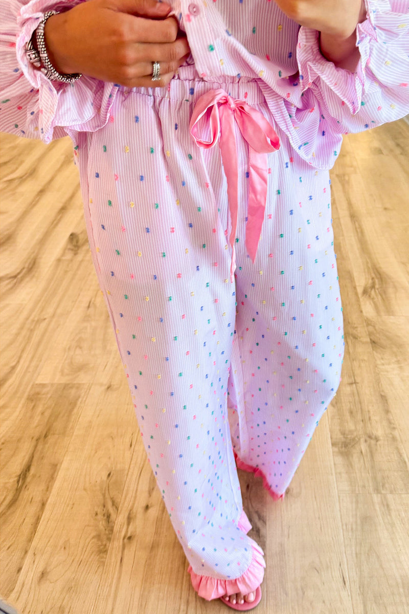 Pink Swiss Dot Striped Pajama Set