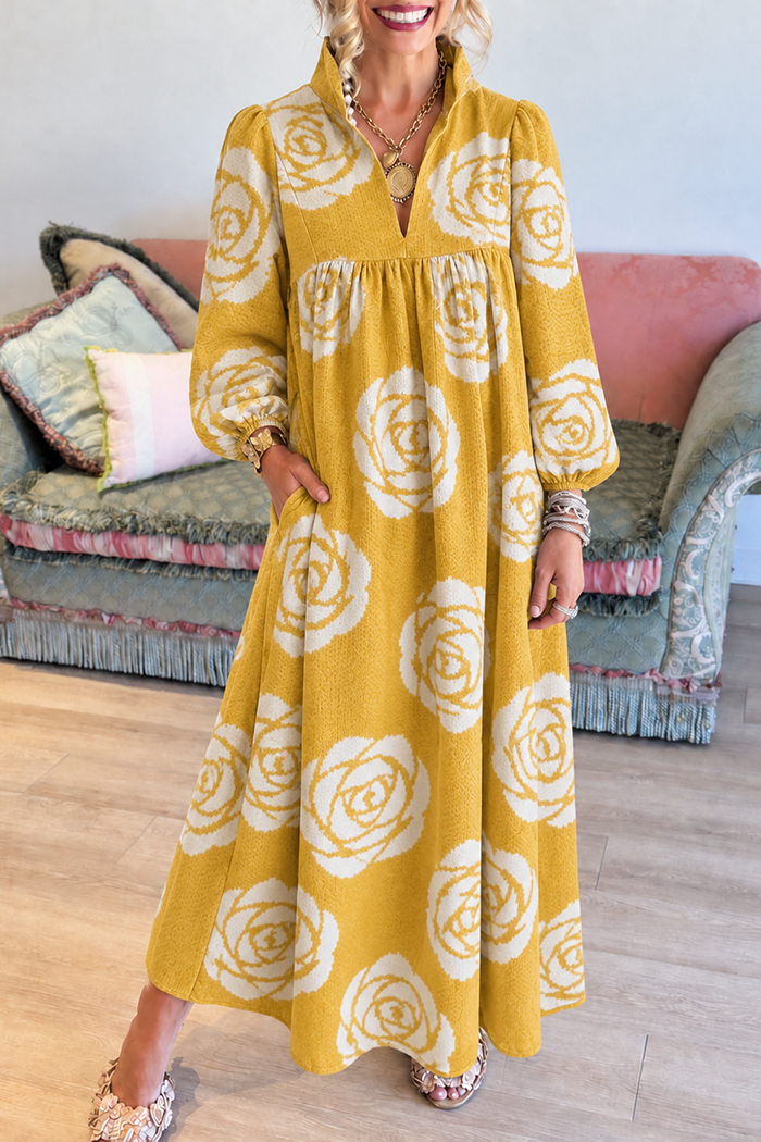 Yellow Rose Floral Pockets Maxi Dress