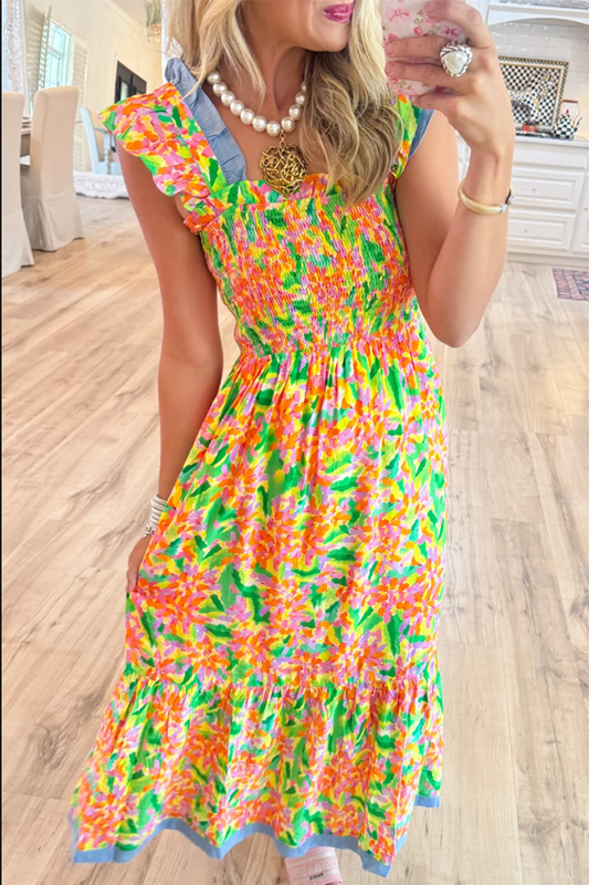 Floral Flutter Sleeve Maxi Dress