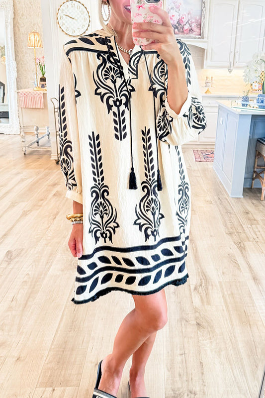 Tassels Hem 3/4 Sleeve Dress