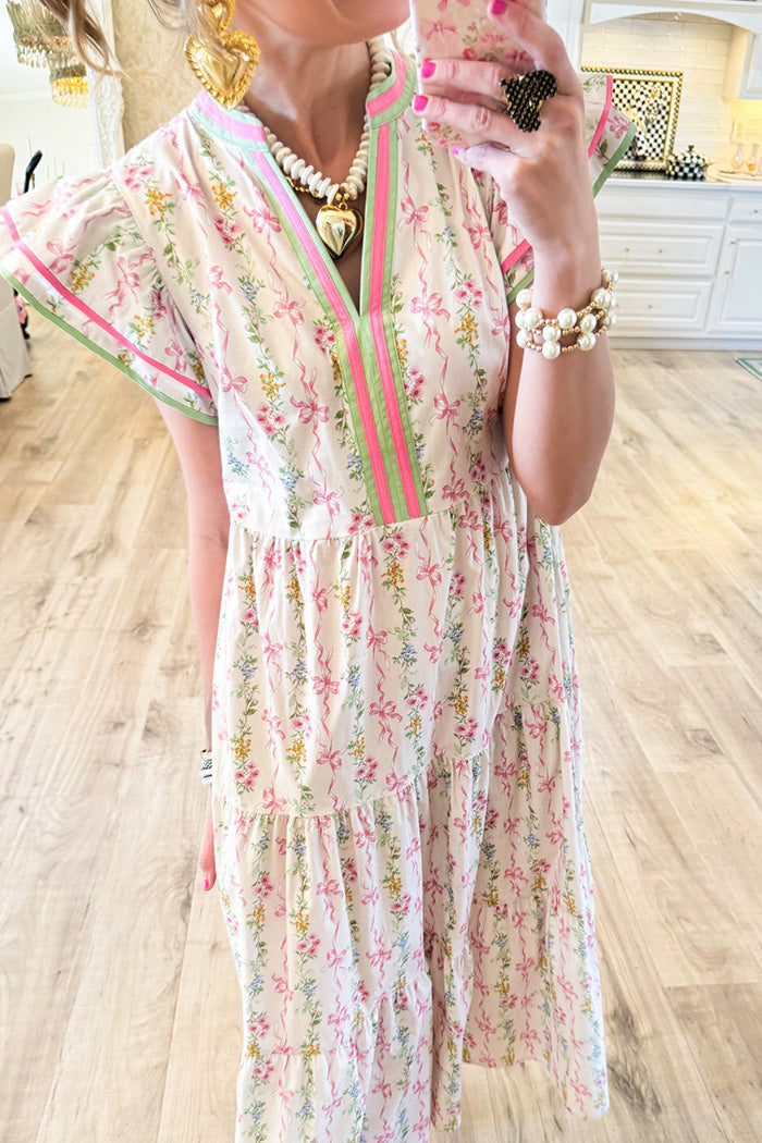Bow Print Pocket Midi Dress