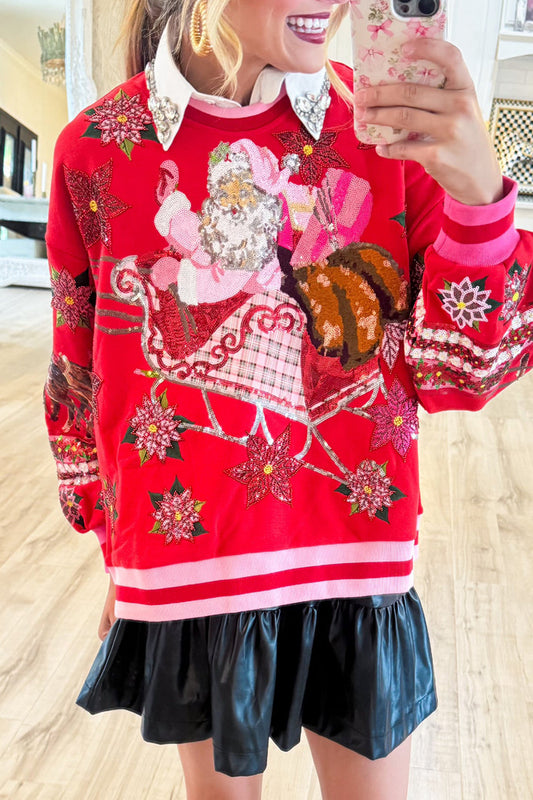Sequins Pink and Red Vintage Santa Sweatshirt