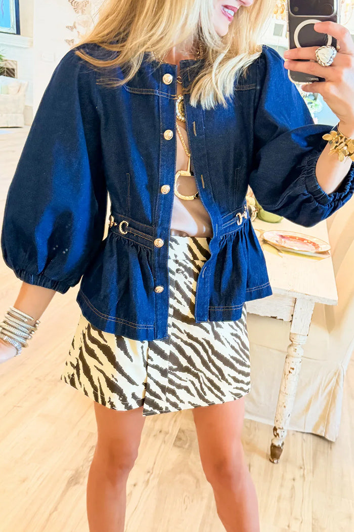 Dark Denim Puff Sleeve Top
