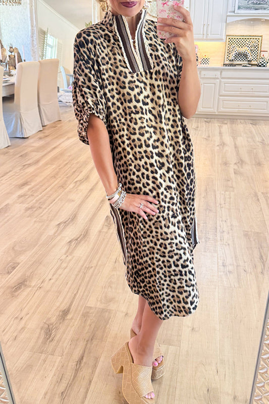 Leopard Lace Trim Dress