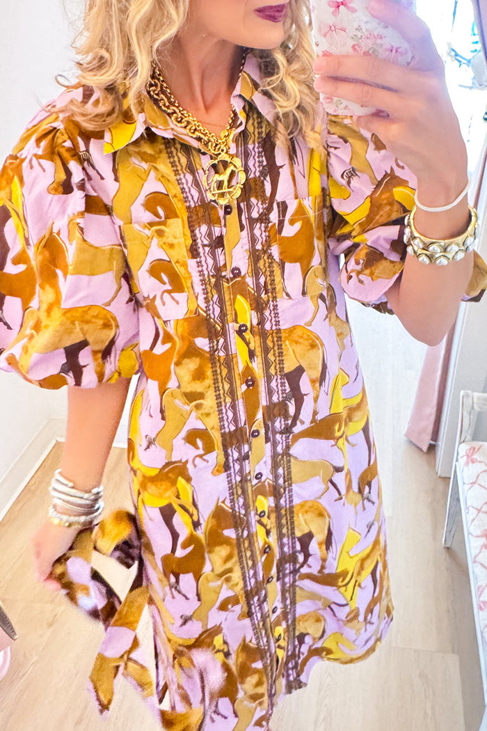 Lavender Horse Print Midi Dress