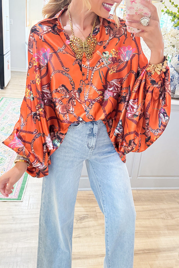 Silky Equestrian Button Down Top
