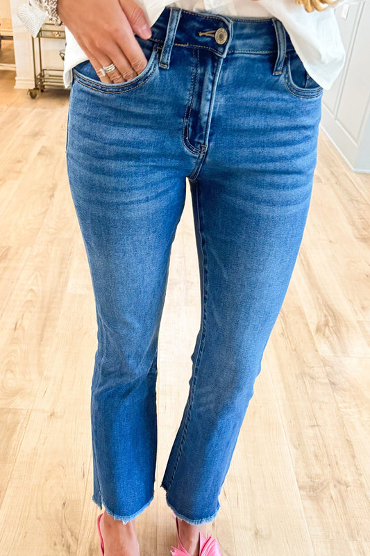 Mid Rise Crop Flare Denim Jeans