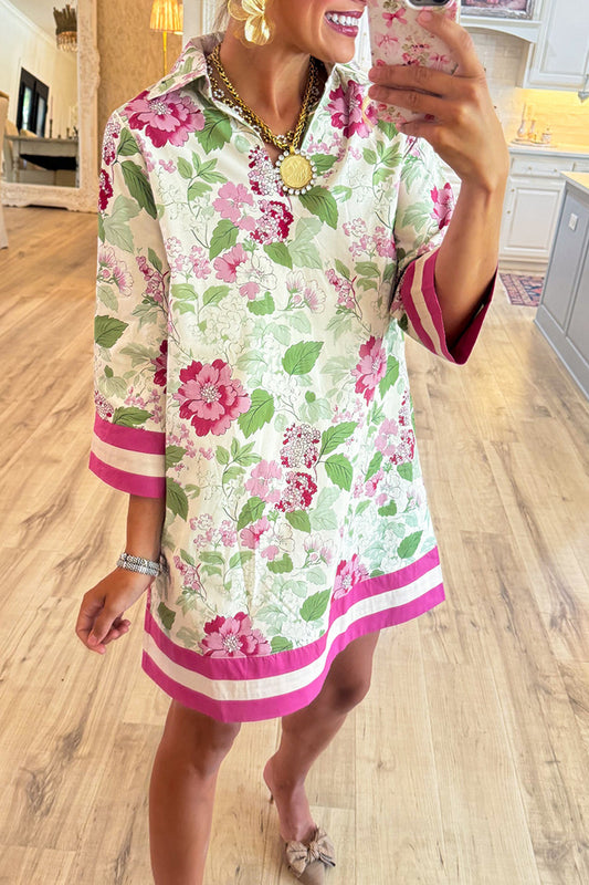 Floral Collar Pocket Dress