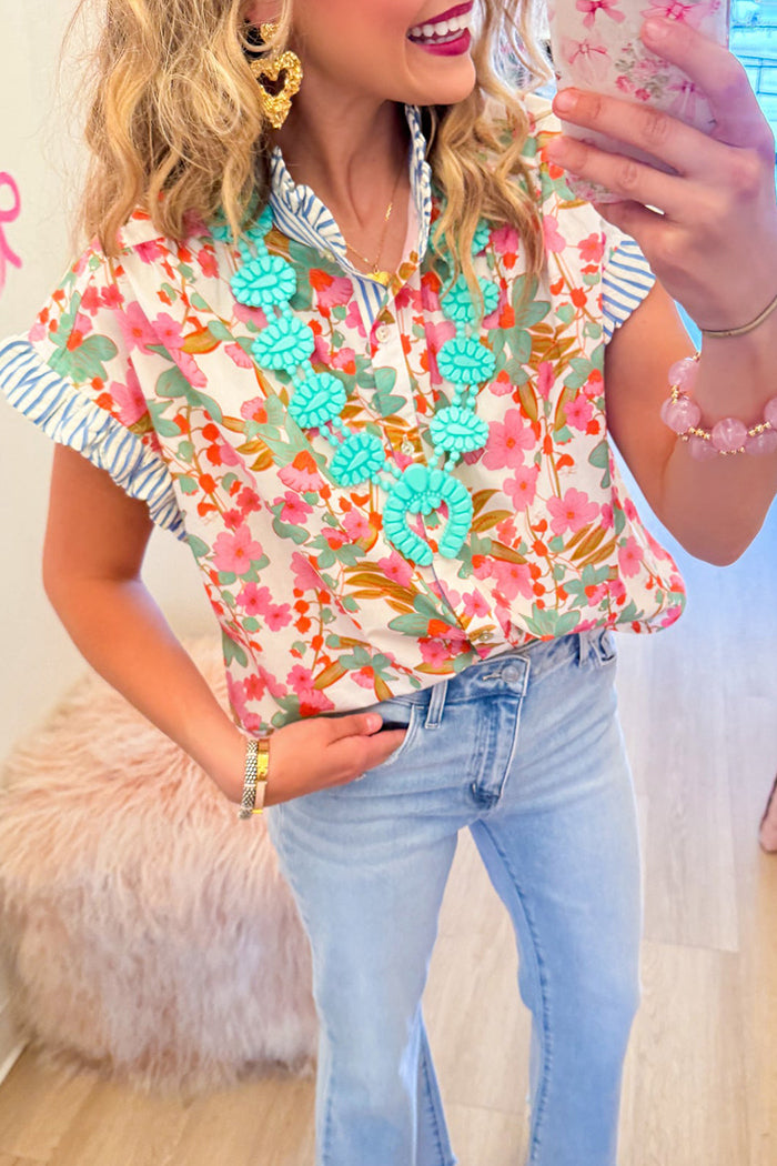Striped Ruffle Floral Top