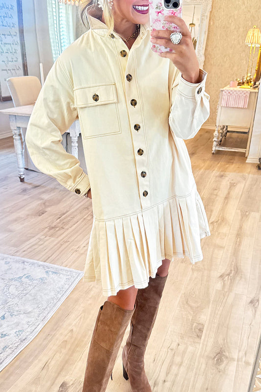 Long Sleeve Pleated Hem Dress